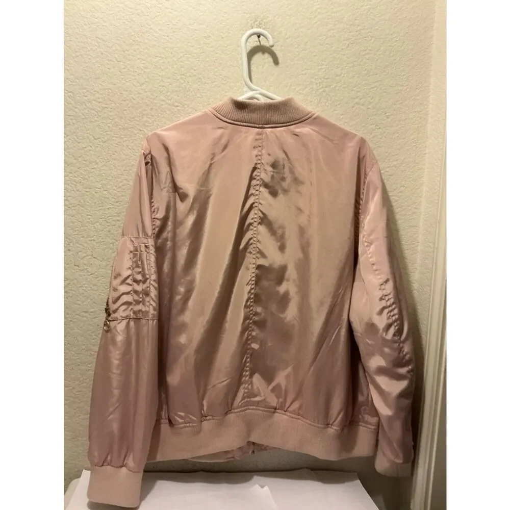 Angel Kiss Women's Light Pink Satin Bomber Jacket